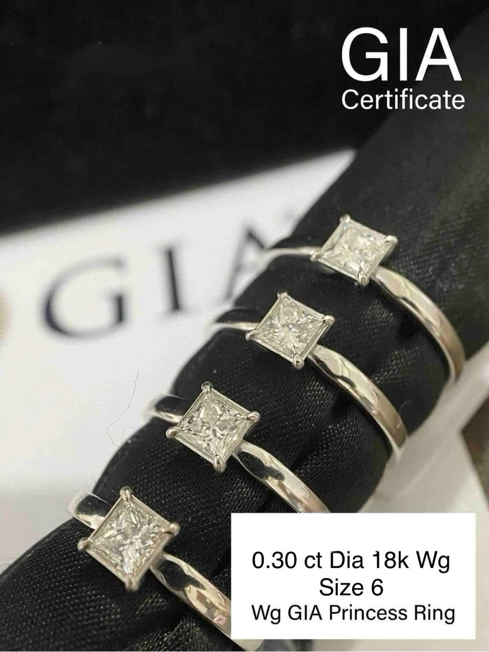 18K White Gold Princess Cut Diamond Ring - White - Size 6